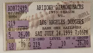 Arizona Diamondbacks vs. Los Angeles Dodgers 24.07.99 MLB Baseball Ticket Stub - Bild 1 von 2