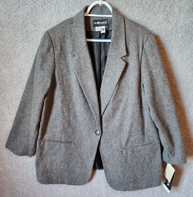 NUEVO Chaqueta Blazer Sag Harbor Para Mujer 1 Botón Mezcla Lana Gris Talla Grande 18W Foto 1 de 4