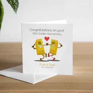 Tarjeta personalizada hecha a mano 50 aniversario de boda dorada esposa esposo pareja - Imagen 1 de 3