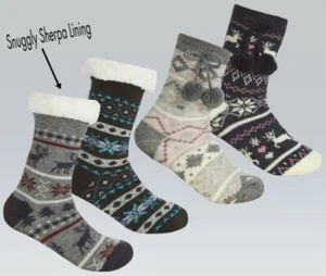 Kids Slipper Socks Soft Sherpa Fleece Lined Winter Cosy Knitted Fluffy Bed Sock - Picture 1 of 13
