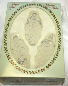 3 Vtg Christmas By Krebs Frosted Pinecone Ornaments Silver Iridescent Glittered - Picture 1 of 5