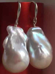 Huge Baroque 17-20mm south sea white pearl earring 925 silver - Picture 1 of 3