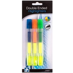 3Pc Highlighter Marker Pens DOUBLE-ENDED Neon Colours Chisel Tip High Lighter - Picture 1 of 4