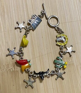 Western Themed Enameled Charm Bracelet With Stars, Wagon, Hat, Peppers, And More - Picture 1 of 6