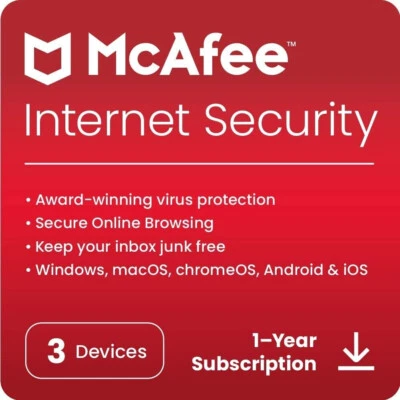 McAfee Internet Security Antivirus 2025 3 Devices 1 Year Key - Same Day by Email - Image 1 of 4