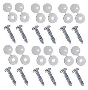 12pc Number Plate Self Tapping Screws With White Hinged Caps - Picture 1 of 4