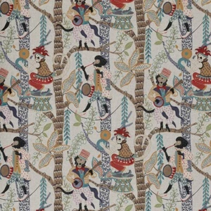 Cotton Rich Linen Look Fabric Digital Monkey Orchestra Band Music 140cm Wide - Picture 1 of 5