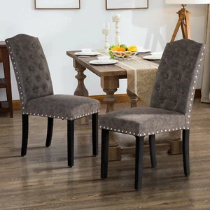 Velvet Dining Chair Set of 2 Kitchen High Back Upholstered Room w/ Wood Leg - Picture 1 of 12