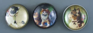 LARGE PICTURE BUTTON WITH CRYSTAL DOME - CATS - SET OF 3 - Picture 1 of 2