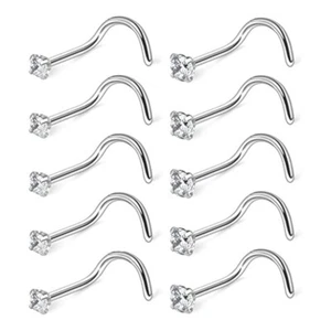 20pcs/lot Clear CZ Zirconia Screw Nose Stud Nostril Ring Body Piercing Jewelry - Picture 1 of 8