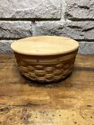2007 Longaberger 5” Round Keeping Basket with Wooden Lid & Protector