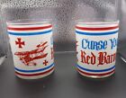 2 Curse You Red Baron Snoopy Airplane Fighter Squadron Plane Drinking Glasses