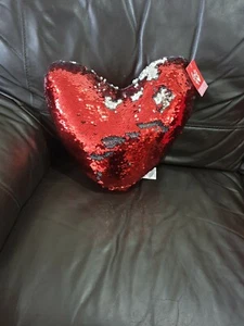 Red Heart Shaped Reversible Sequin Cushion Lovely for Valentine's Day. - Picture 1 of 5