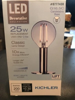 Kichler LED Decorative Collection G16.5C Candelabra Base 25W Soft White Dimmable - Image 1 of 4