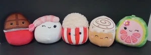 Lot 5 Squishmallows 5" Plush Food: Guava Cinnamon Roll Shrimp Shushi Choco Popco - Picture 1 of 3