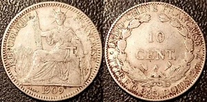 French Indochina - 10 Cent. Silver 1909 A, Paris ! LEC#148 - Picture 1 of 1