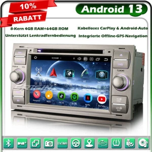 8-Kern Android 13 Autoradio Ford S/C-Max Galaxy Focus Kuga Fiesta Transit 4+64GB - Bild 1 von 24