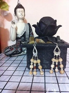 Cat's Eye Earring Round Beads/Cat's Eye glass Chandelier Earrings/Gypsy Style - Picture 1 of 5
