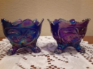 IMPERIAL Everglade AURORA Jewels Cobalt Blue CARNIVAL Glass Candle Holders PAIR - Picture 1 of 11