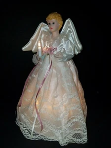 Christmas Angel Tree/Table Topper Vtg ~ Porcelain Head and Hands ~ Quilted Wings - Picture 1 of 10