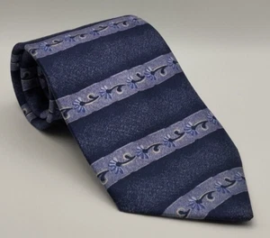 Blue Striped Floral Silk Tie St Michael - Picture 1 of 5