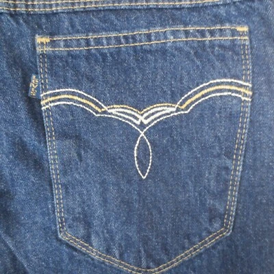 Vintage 80s Levis Bell Bottom Flare Jeans 31x32 Blue Tab Embroidered Back Pocket - Image 1 of 4