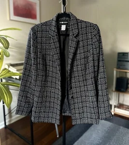 80s 90s Vintage Sag Harbor Blazer Black & White Multicolor Blazer Jacket Size 12 - Picture 1 of 10