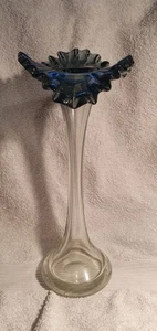 jack in the pulpit Glas Vase mundgeblasen klar Stiel schwarz Rüschen Top - Bild 1 von 16