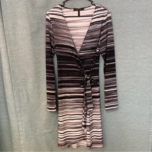 BCBGMaxAzria Black and White Long Sleeve Wrap Dress - Picture 1 of 9