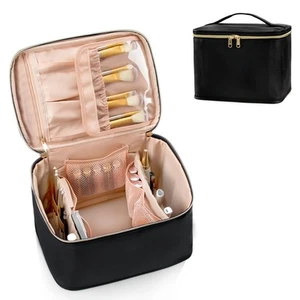 Large Makeup Bag for Women - Travel Cosmetic Organizer with Brush Holder & Di... - Picture 1 of 8