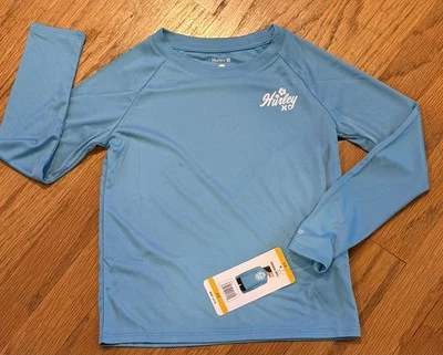 HURLEY Girl’s RASH GUARD~Size 5/6~L/S POLYESTER Turquoise Waves UPF 50+ NWT - Image 1 of 4
