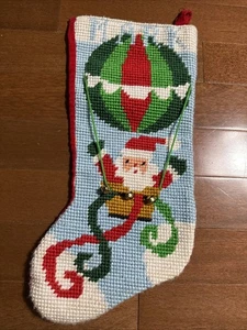 Bernat Needlepoint Christmas Stocking Santa Hot Air Balloon Bells VTG 1983 “Mark - Picture 1 of 5