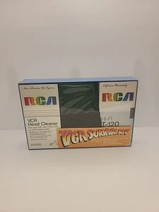 VNTG RCA VCR Limpiador VCR Kit de supervivencia Limpiador de cabeza Cubierta antipolvo y grifo T-120 Nuevo de Lote Antiguo - Imagen 1 de 4