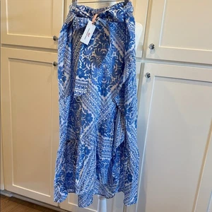 Neu mit Etikett Classic Vineyard Vines bezaubernder Maxi-Wickelrock geblümt blau/weiß Faux Gr. L - Bild 1 von 7