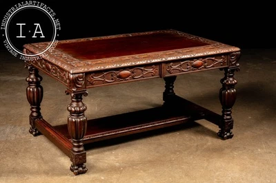 Early 20th Century Carved Mahogany Library Table - Image 1 of 4