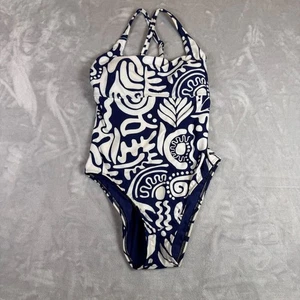 Title Nine One Piece Swimsuit Womens Mediaum B/C Navy White Criss Cross Back - Picture 1 of 5
