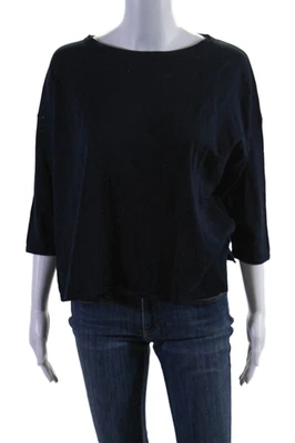 360 Свитер женщин хлопок круглый вырез половина рукав чистый тонкий свитер темно-синий размер XS - Изображение 1 из 4