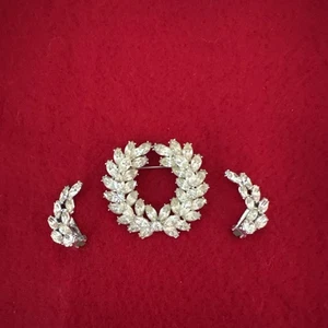 Vintage Marquise Runde Strass Brosche Anstecknadel und Ohrringe Set Kranz Weihnachten - Bild 1 von 13