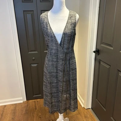 Eileen Fisher Organic Linen Sheer Silk-Trim Tie-Wrap Cardigan Seeveless Sz S - Image 1 of 4