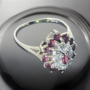 Vintage 10kt Gold Ruby And Diamond Cluster Ring - Picture 1 of 8