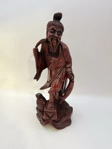 Vintage Chinese Hand Carved Wooden Fisherman Statue Figurine 8” - Picture 1 of 5