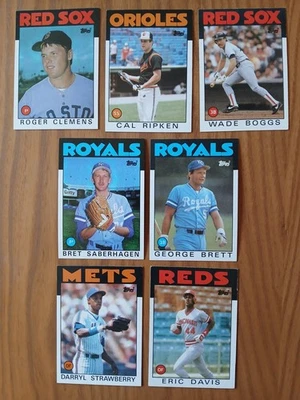 Lote de 7 - 1986 Topps Star & Hof BOGGS RIPKEN CLEMENS BRETT FRESA ERIC DAVIS Foto 1 de 4