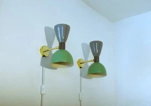 Lámpara de pared italiana Mid Centur años 50 gris y verde claro Diabolo luces enchufables - Imagen 1 de 4