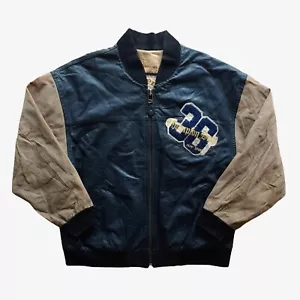 Vintage 90s Pepe Navy Leather Varsity Jacket, Football College Retro Preppy - Bild 1 von 8