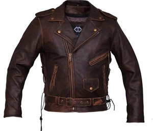 Chaqueta blindada para motociclista Marlon Brando de cuero envejecido marrón para hombre YKK - Imagen 1 de 5