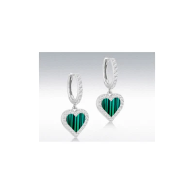 Argento Sterling Malachite & Zircone Cubico Cerchio Orecchini a Goccia 10x9mm - Immagine 1 di 2
