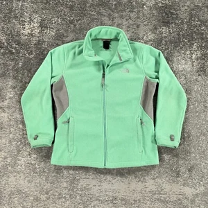 North Face Jacket Girls Large L Green Grey Fleece Full Zip Logo Zippered Pockets - Picture 1 of 24