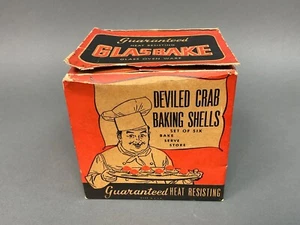Vintage NOS, Glasbake Deviled Crab Baking Dishes - Red, McKee Glass Co. Set Of 6 - Picture 1 of 8