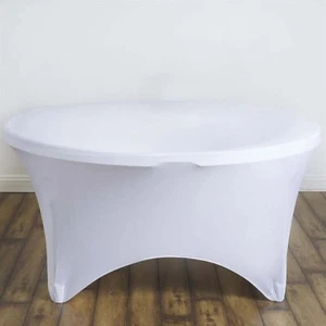 White ROUND 60" SPANDEX STRETCHABLE TABLECLOTH Wedding Catering Decorations SALE - Picture 1 of 5