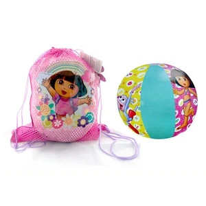 Dora The Explorer Kids Girls Drawstring Sling Bag +Bonus 20" Pool Beach Ball Toy - Picture 1 of 5